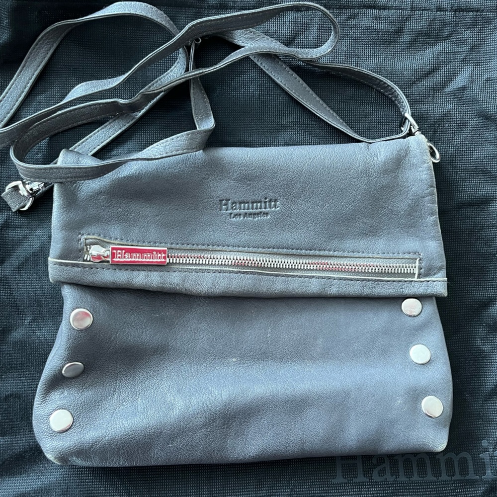 Hammitt Gray Leather Clutch/Crossbody Bag with Removable Shoulder Strap